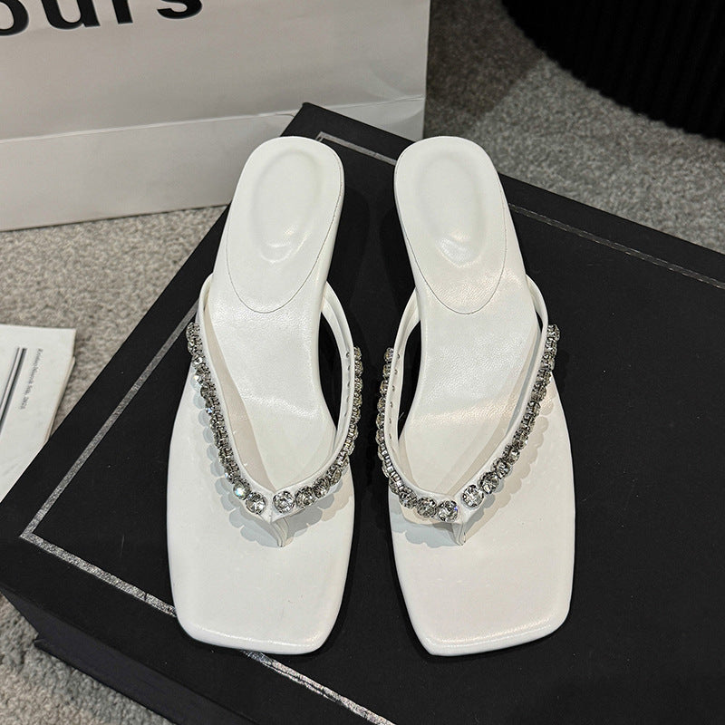 Damen Flip-Flops mit glamourösem Strassbesatz und bequemem Fußbett EB