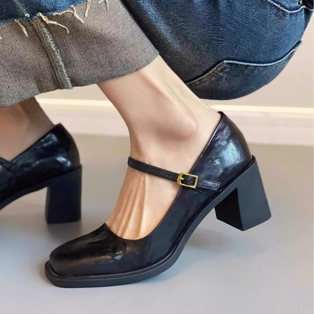 Damen Elegante Mary Jane Pumps mit Blockabsatz EB