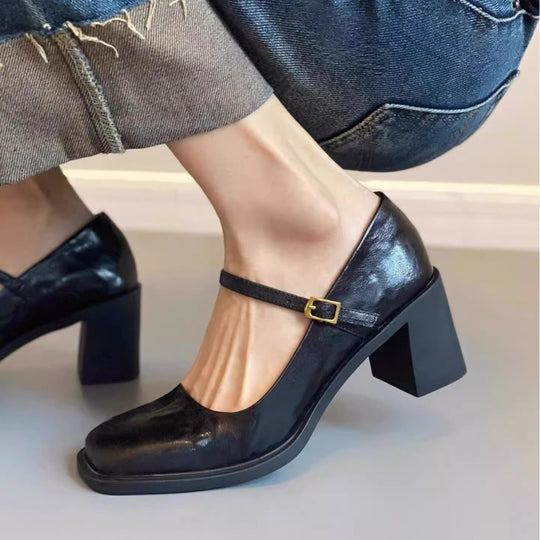 Damen Elegante Mary Jane Pumps mit Blockabsatz EB