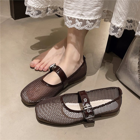 Damen Vintage Ballerinas mit dekorativem Schnallenverschluss EB