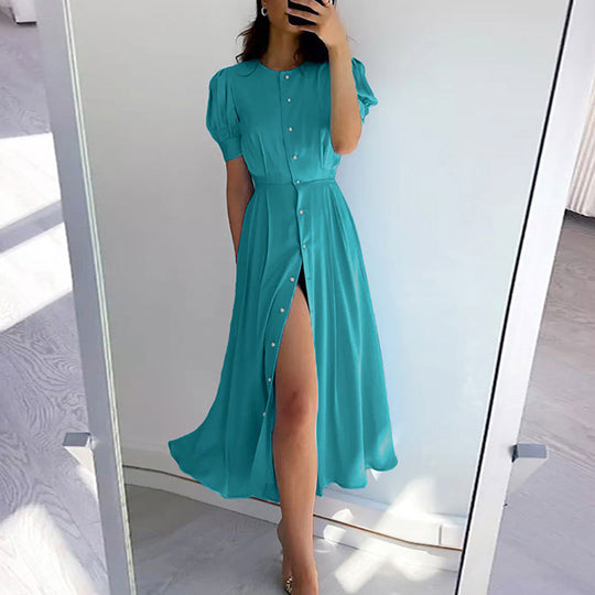 Damen Hemdkleid mit hochgeschlossenem Kragen und seitlichem Schlitz EB