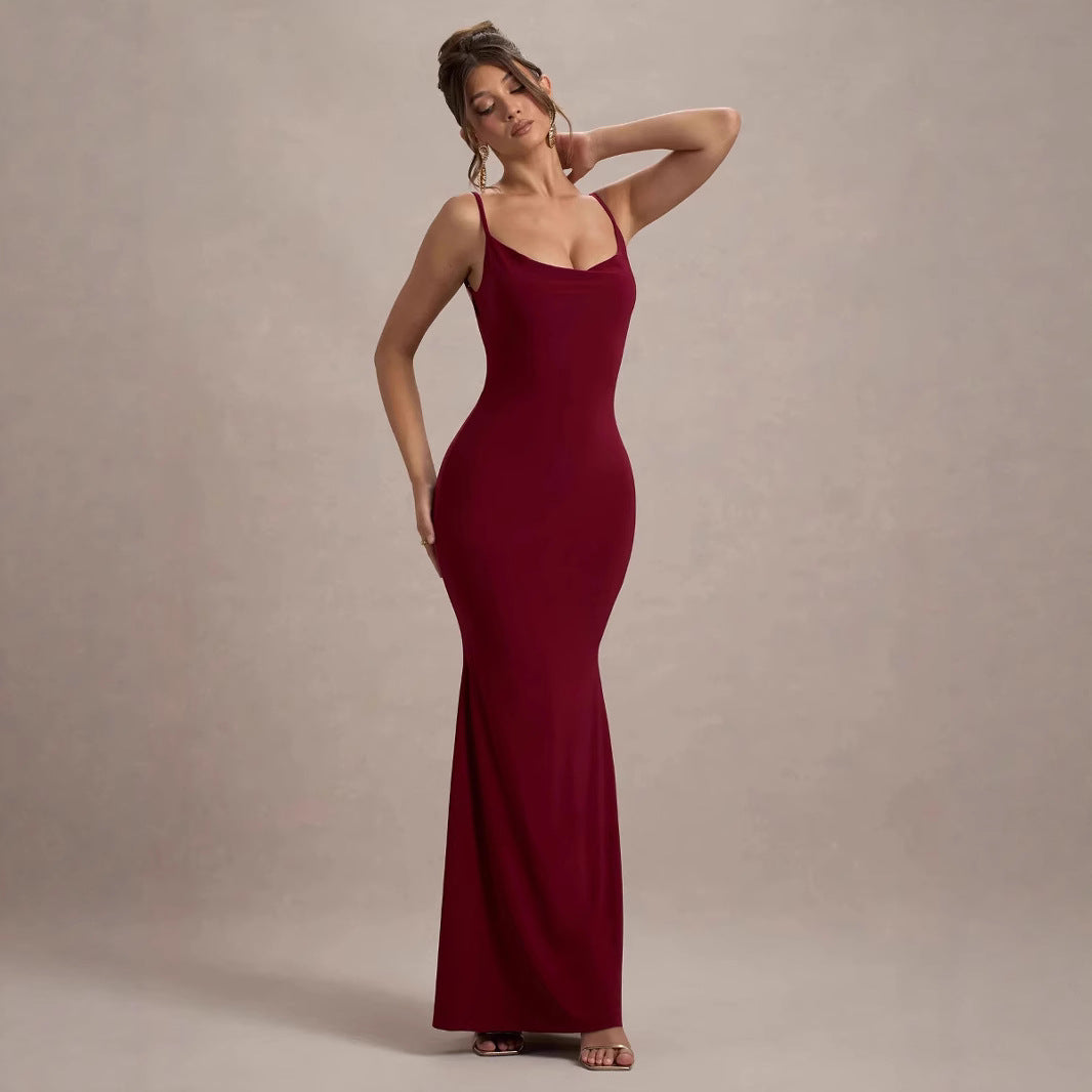 Damen Elegantes Maxikleid mit tiefem Rückenausschnitt und Spitzenakzenten EB