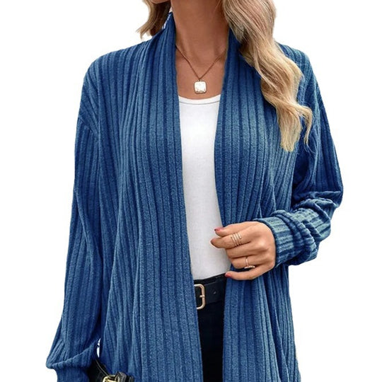Damen lässiger Strickcardigan mit markantem Rippdesign EB