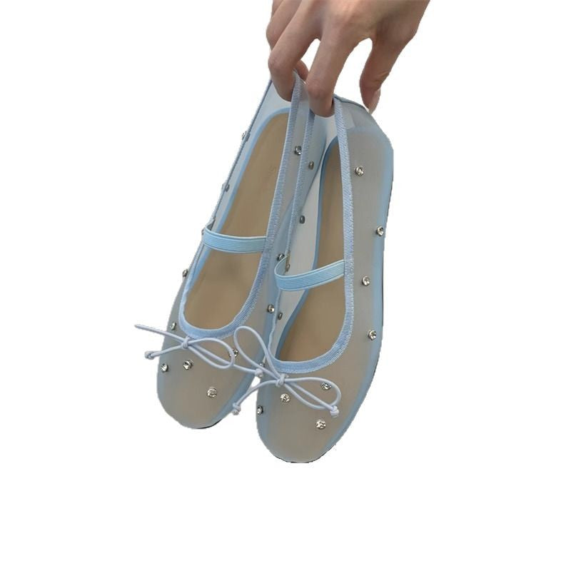 Damen Ballerinas mit zartem Schleifen-Design und Perlverzierung EB