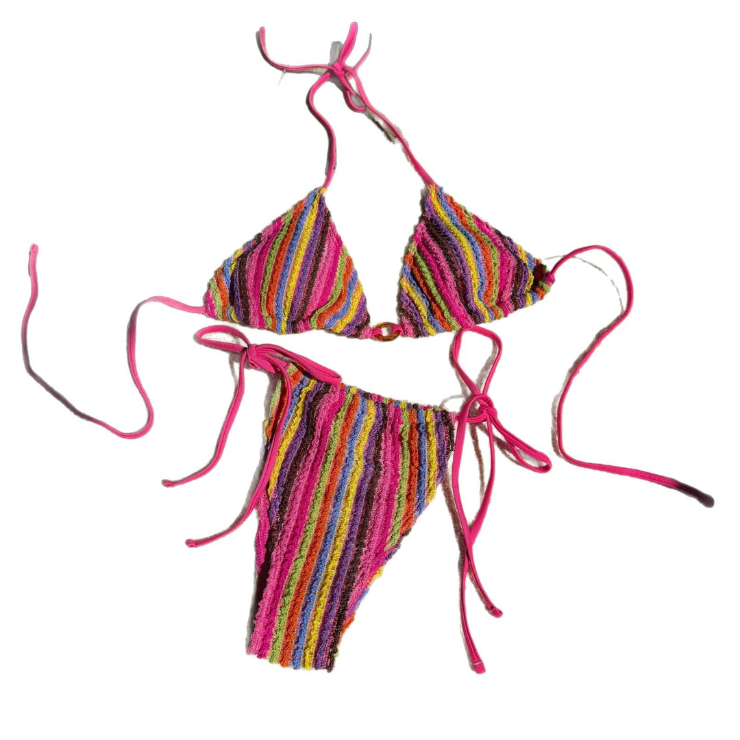 Damen Zweiteiliges Strand-Bikini-Set mit buntem Streifenmuster EB