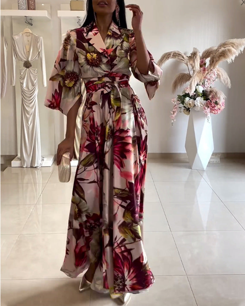 Damen Maxikleid mit eleganter Blütenoptik und großzügigen Ärmeln Heidi-Mode