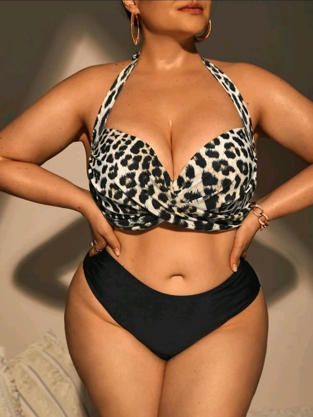 Damen Triangel-Bikini mit Wickeloptik und animalischem Muster EB