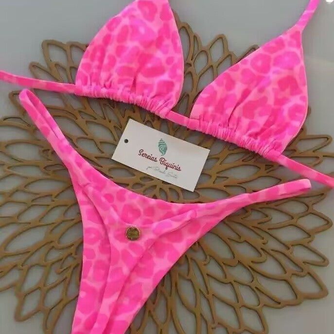 Damen Triangel-Bikini-Set mit floralen Mustern und verstellbaren Trägern EB