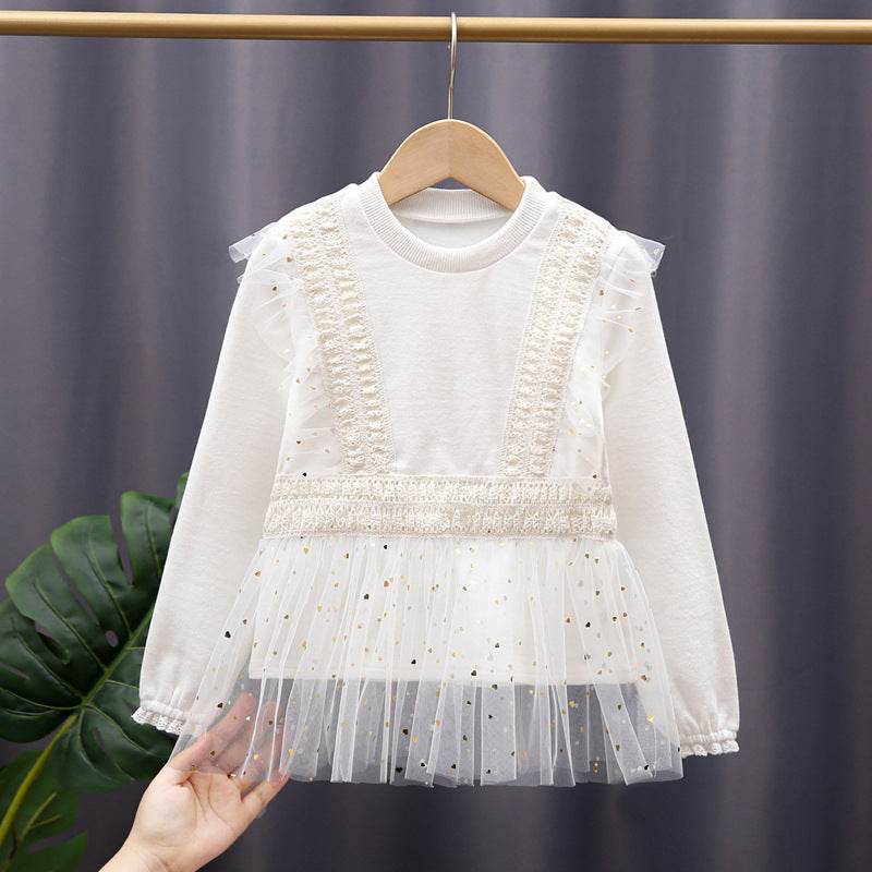 Mädchen Sweatshirt mit Rüschendetails und Tüllbesatz EB