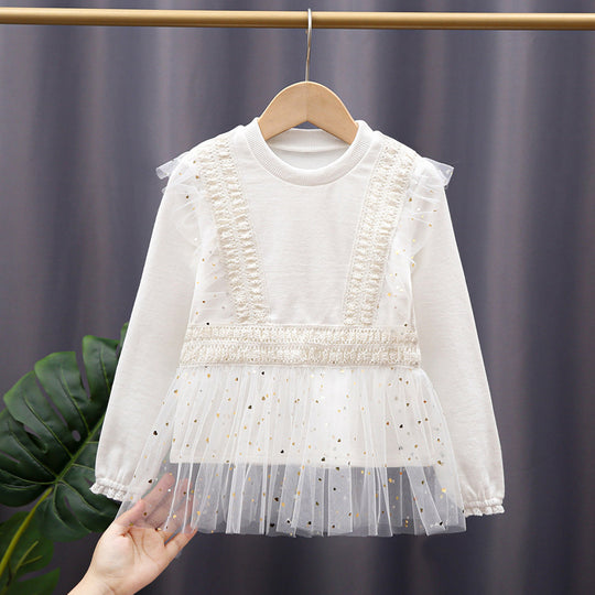 Mädchen Sweatshirt mit Rüschendetails und Tüllbesatz EB