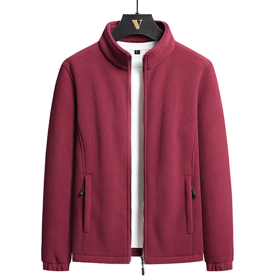 Herren minimalistischer Microfleece-Cardigan mit Stehkragen, Zwei-Wege-Reißverschluss und elastischen Bündchen EB