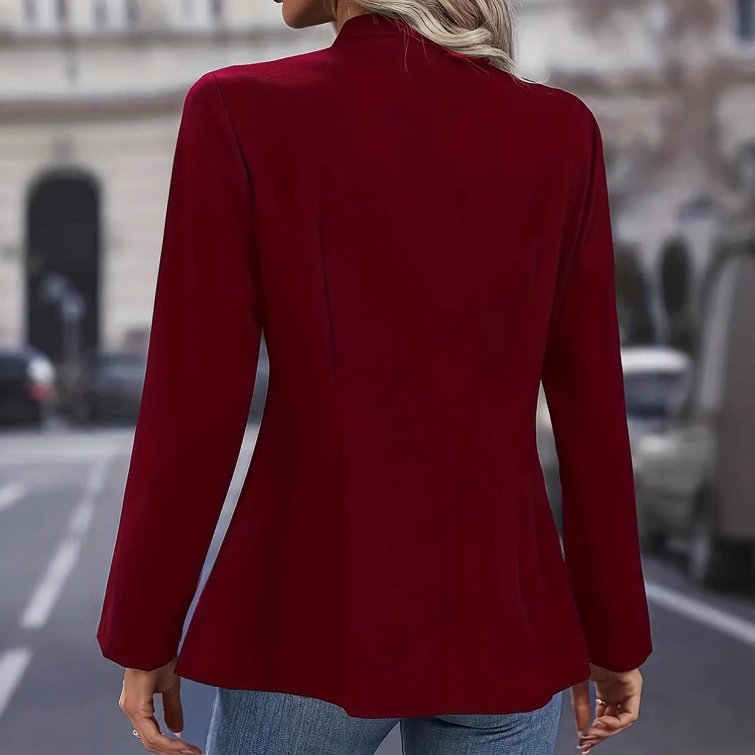 Damen nan taillierter Longblazer mit Stehkragen, dekorativer Metallknopfleiste und 3/4-Ärmeln EB