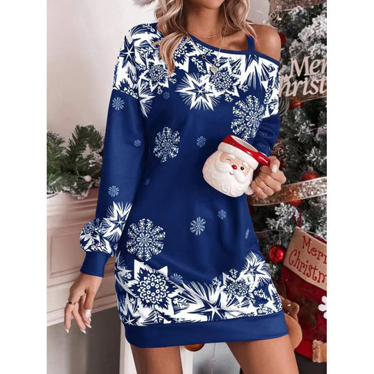 Damen Winterliches Weihnachtskleid mit verspieltem Schneeflocken-Muster EB