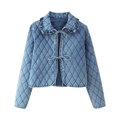 Damen gesteppte Denim-Jacke mit fransigem Kragen EB