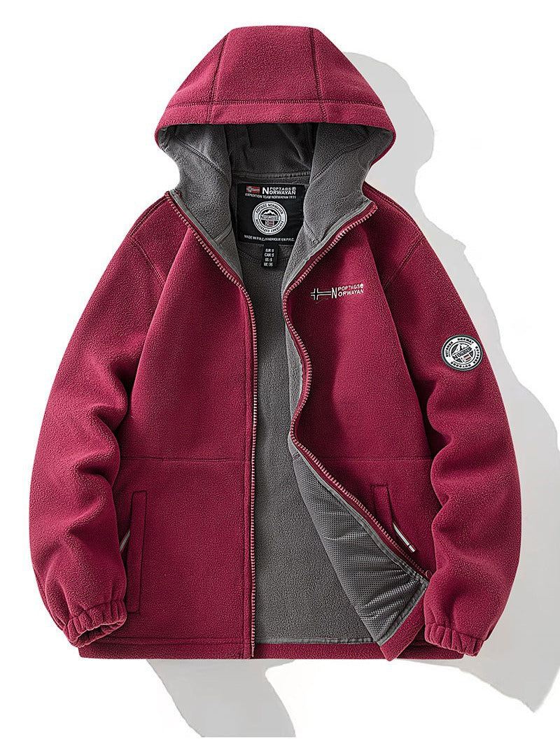 Damen Kapuzen‑Fleecejacke mit ergonomischem Stehkragen, Softshell‑Innenbesatz und Reißverschlusstaschen EB
