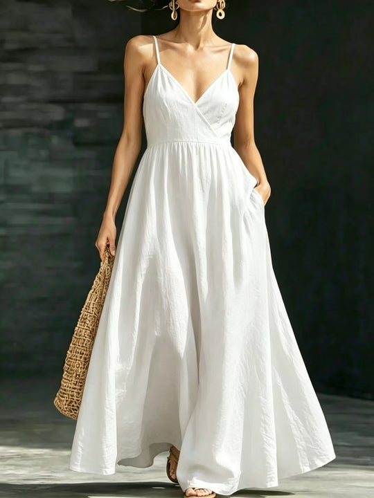 EB Damen Sommerkleid Midikleid Spaghettiträger V-Ausschnitt