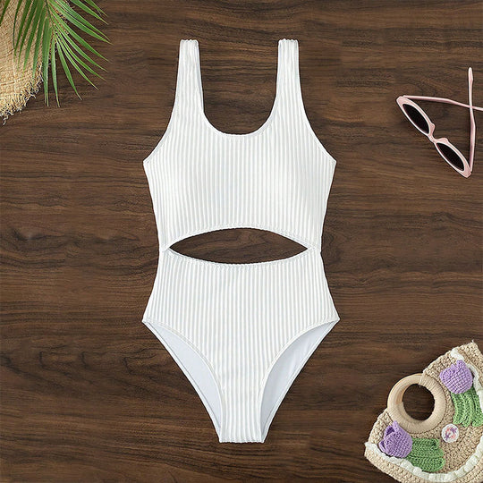 Damen Hochgeschnittener Cut-Out Einteiler Badeanzug EB
