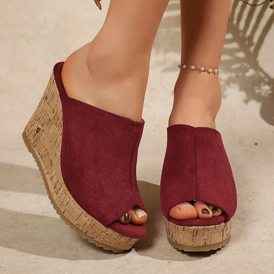 Damen Wedge-Pantoletten mit elegantem Korkdetail EB