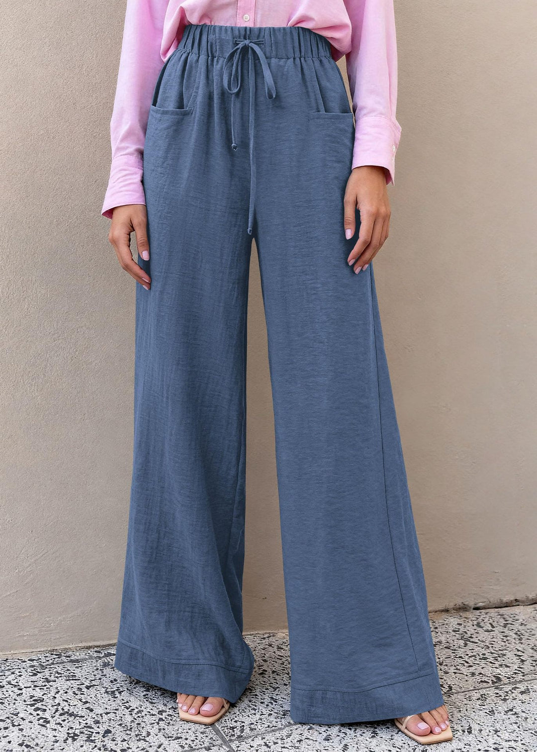 Damen Weit geschnittene Sommerhose mit elastischem Bund und frontalen Taschen EB