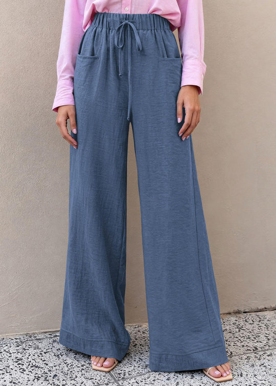 Damen Weit geschnittene Sommerhose mit elastischem Bund und frontalen Taschen EB