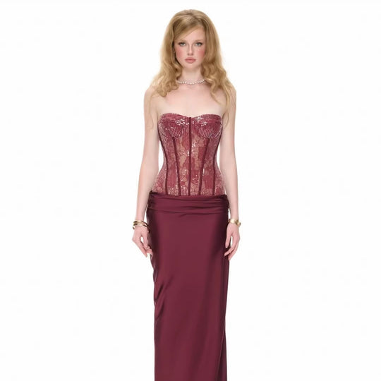 Damen Korsettkleid mit elegantem, fließendem Rock EB