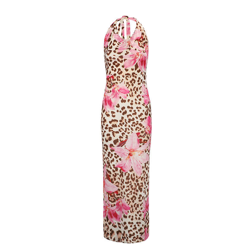 Damen Maxikleid mit tiefem V-Ausschnitt und verspieltem Blumendruck EB