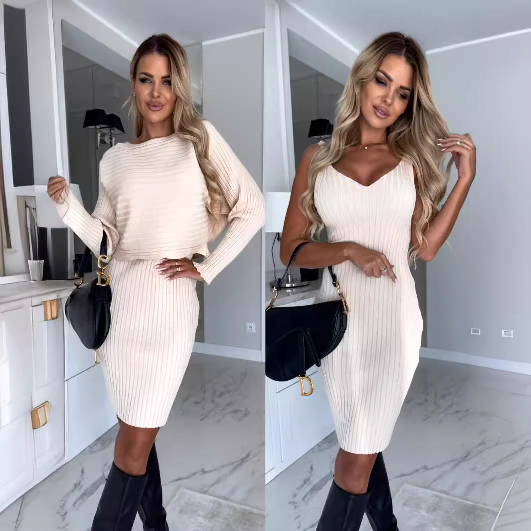 Damen Strickkleid mit V-Ausschnitt und Langarm EB