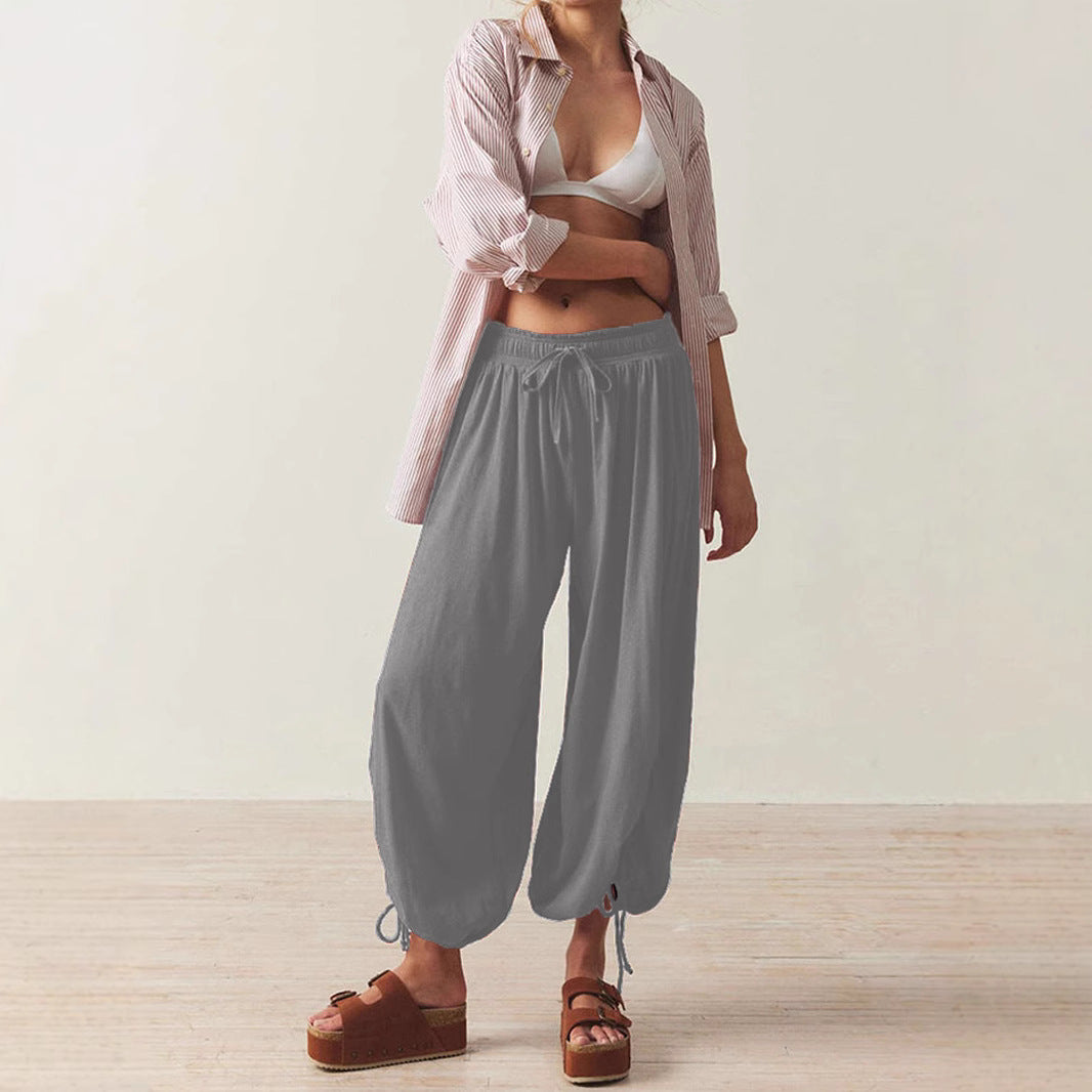 Damen luftige Chino-Hose mit verstellbarem Bund und Kordelzug EB