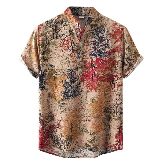 Herren Kurzarmhemd mit floralem Design und bequemem Henley-Ausschnitt EB