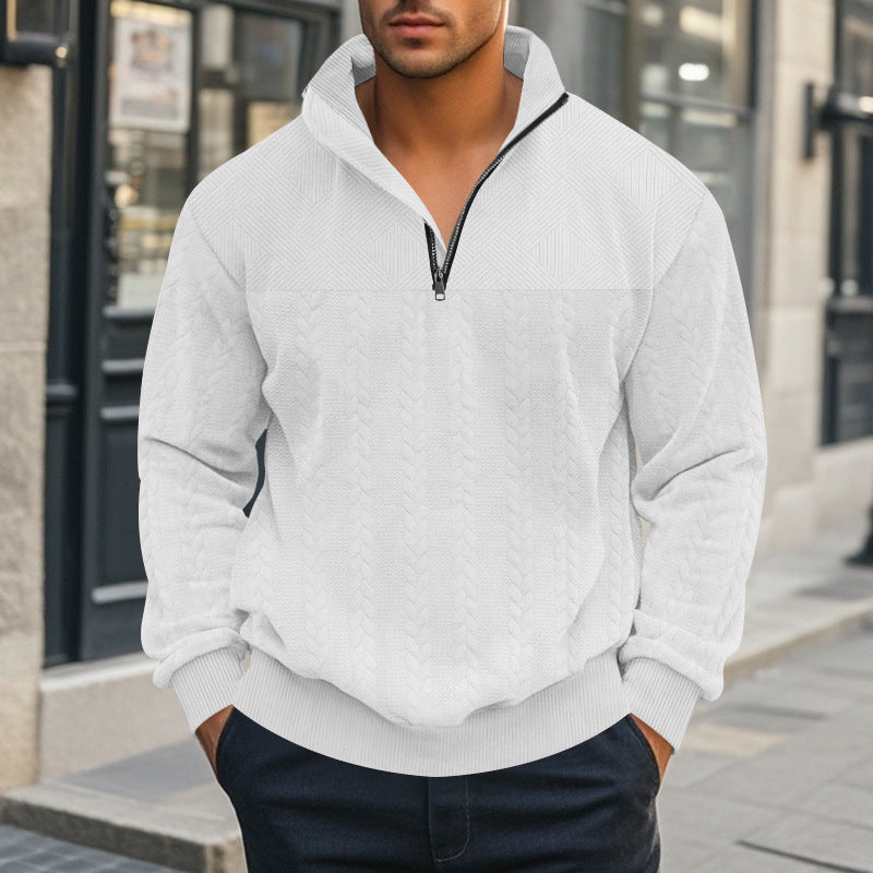 Herren nan strukturierter Halbzip-Strickpullover mit Stehkragen und Zopfmuster EB
