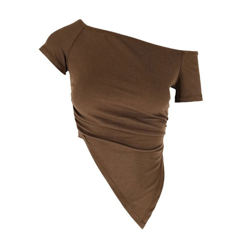 Damen asymmetrisches Crop-Top mit Raffung und einseitigem Schulterdesign EB