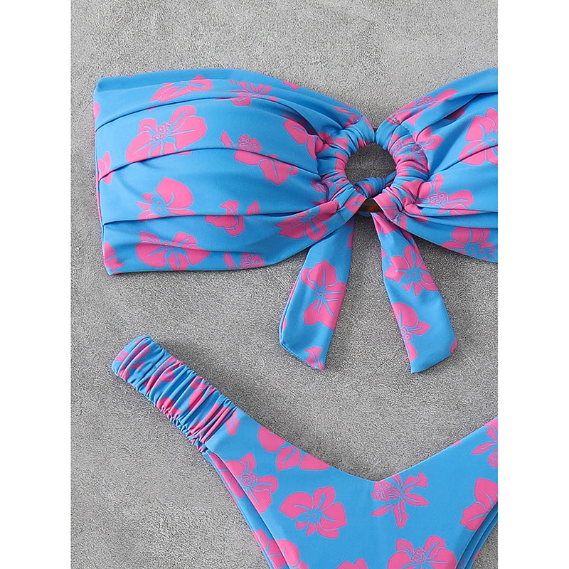 Damen Bandeau-Bikini mit raffiniertem Blumenmuster EB