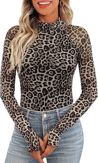 Damen Transparentes Mesh-Longsleeve mit Blumenprint und Stehkragen EB