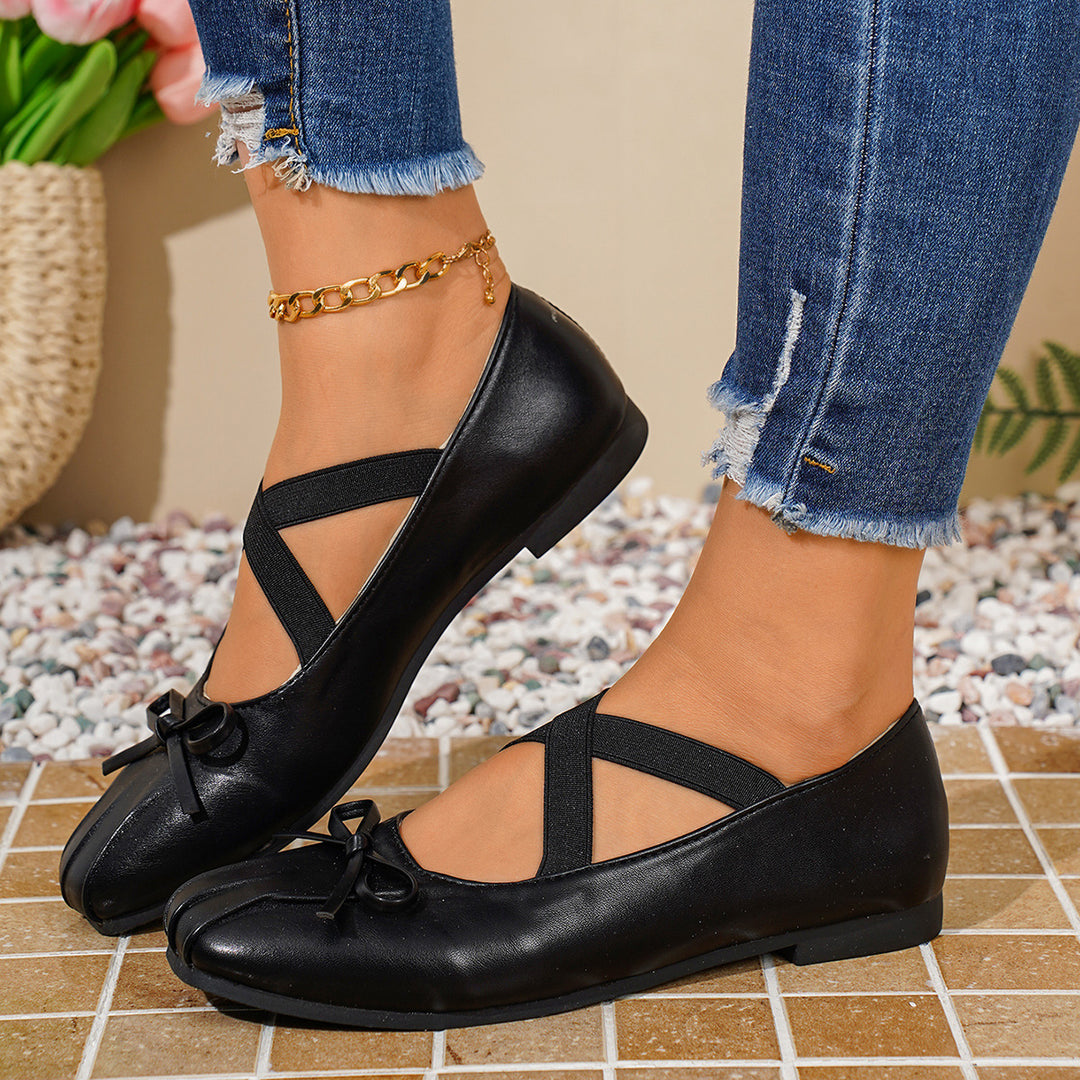 Damen elegante Ballerinas mit verschnörkeltem Riemchen und dekorativem Schleifendetail EB