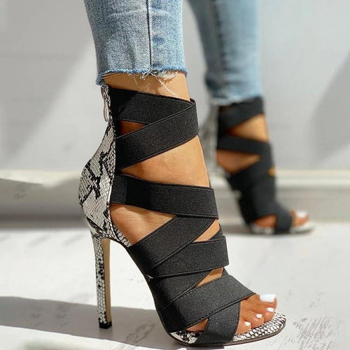 Damen Elegante Stiletto-Sandalen mit überkreuzten Riemen EB