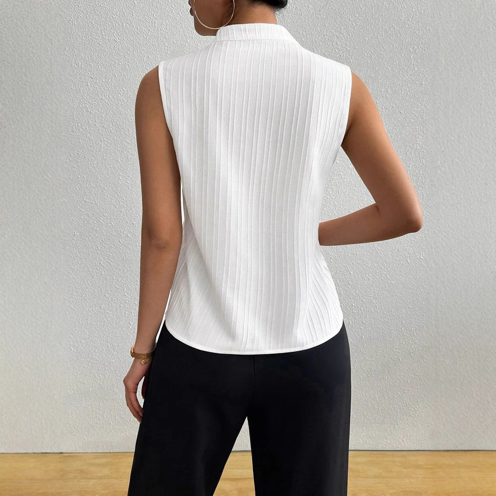 Damen Elegantes Top mit Stehkragen und feinen Plisseefalten EB