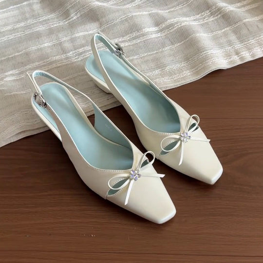 Damen Slingback-Pumps mit eleganter Schleifenverzierung und komfortablem Blockabsatz EB