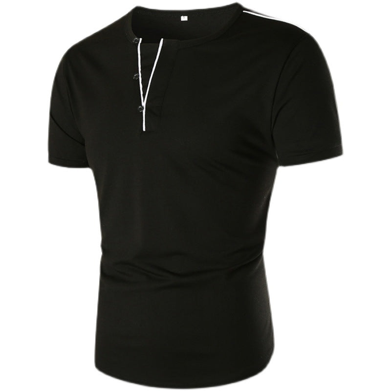 Herren Kurzarm T-Shirt mit halber Knopfleiste und kontrastierenden Nähten EB