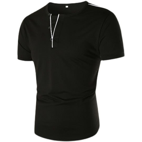 Herren Kurzarm T-Shirt mit halber Knopfleiste und kontrastierenden Nähten EB