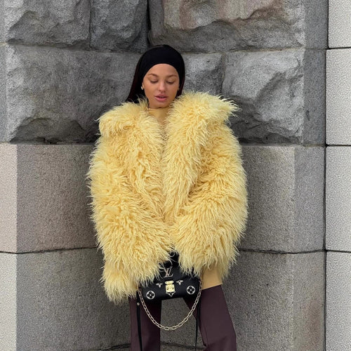 Damen Luxuriöse und flauschige Kunstpelzjacke EB