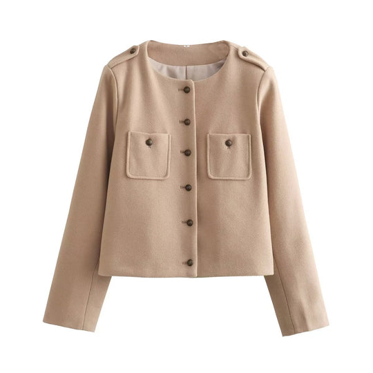 Damen elegante Kurzjacke mit dekorativen Knopfdetails EB