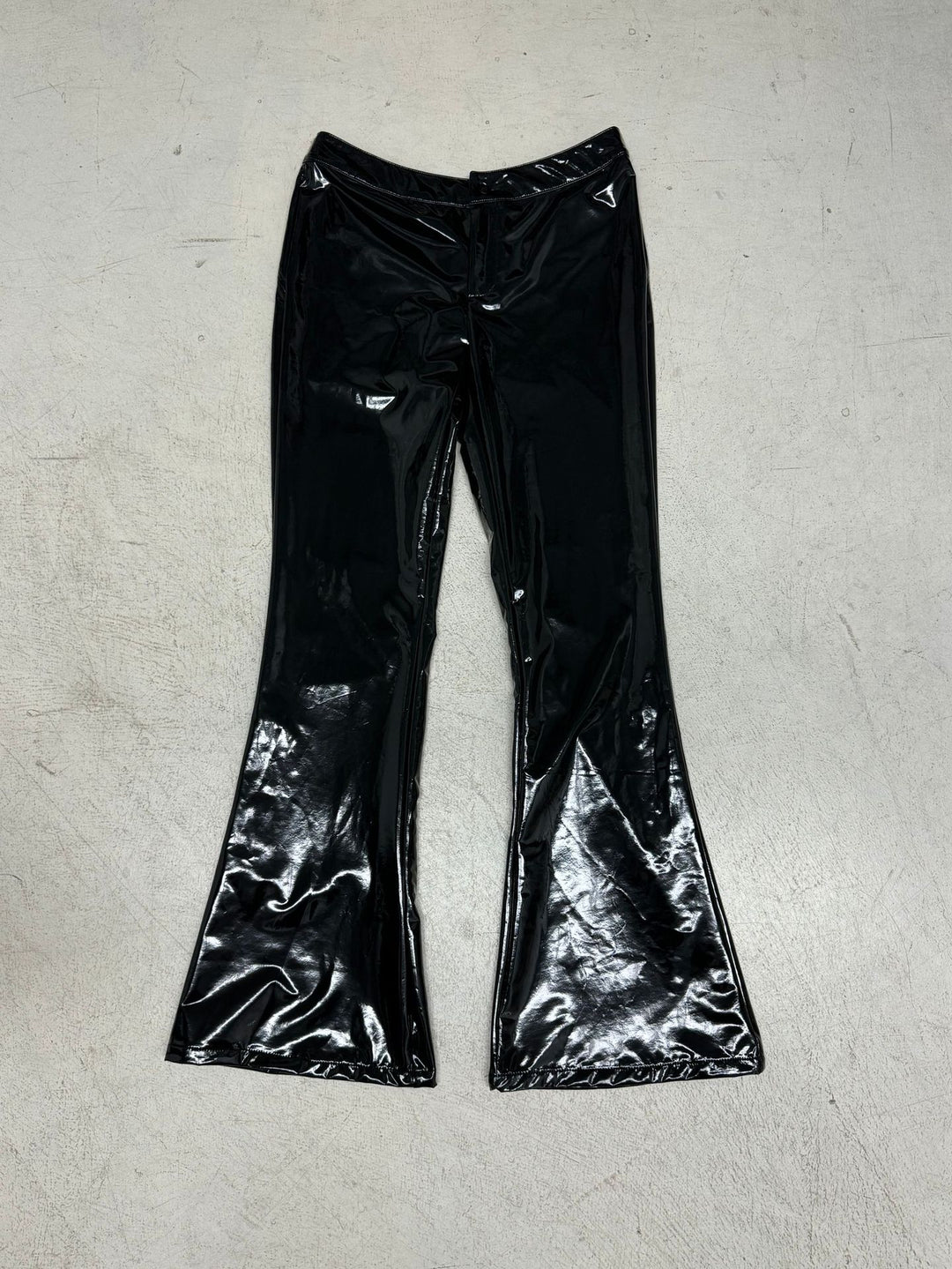 Damen nan hochglänzende Lackhose mit hoher Taille, figurbetonter Oberschenkelpassform und weitem Schlag EB