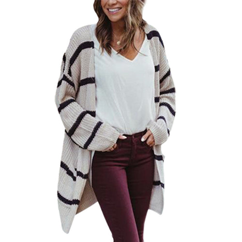 Damen Grobstrickpullover mit lässigen Streifen und weit geschnittenem Design EB