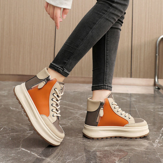 Damen modische High-Top Sneakers mit seitlichem Zipper und dämpfender Sohle EB