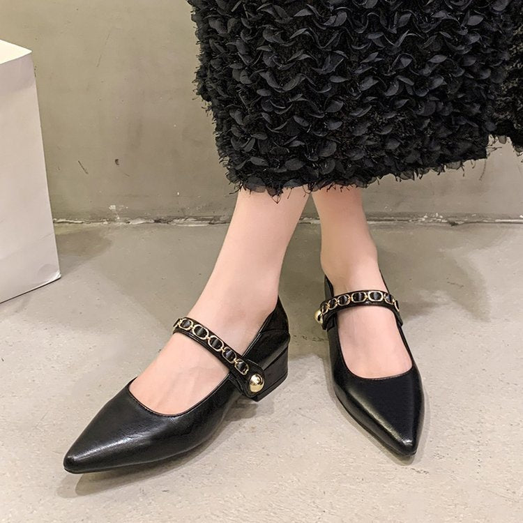 Damen elegante Mary Jane Pumps mit modischer Kettenverzierung EB