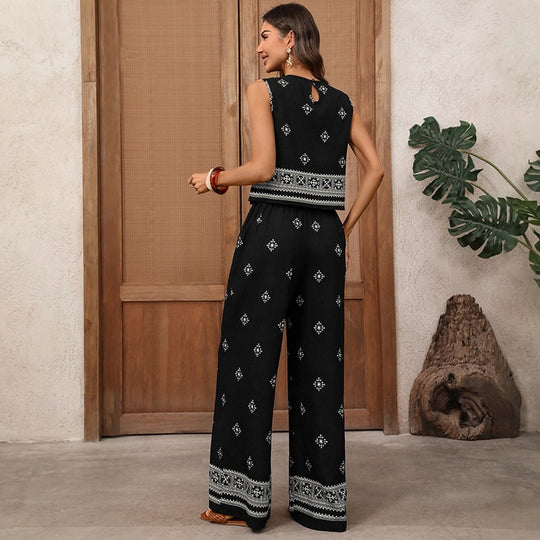 Damen Haremshosen-Set mit elegantem Bordürenmuster und luftiger Passform EB