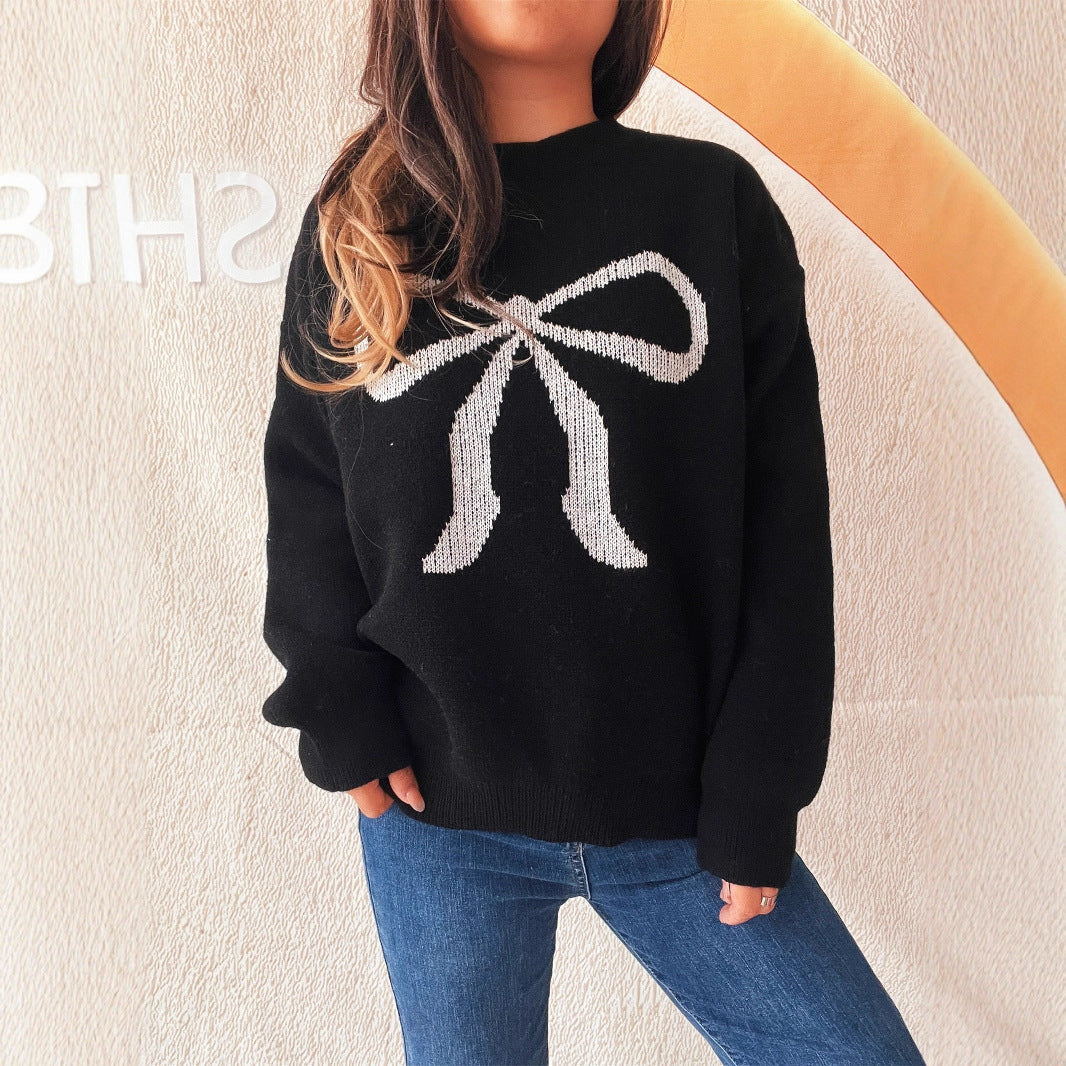 Damen kuscheliger Pullover mit verspieltem Schleifenmuster EB