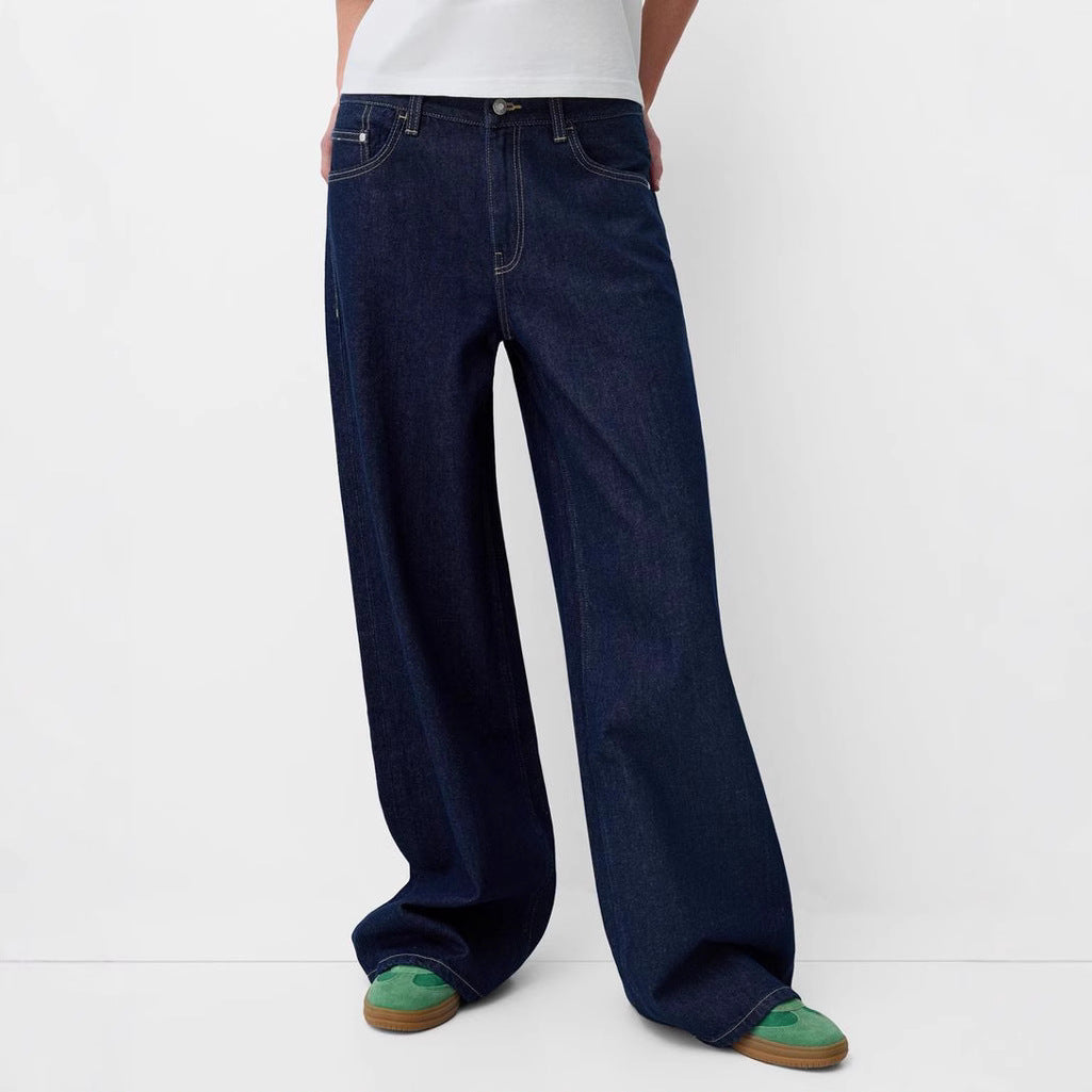 Damen nan ultraweite bodenlange Denim-Palazzohose mit cleanem Taschen-Schnitt und leichter Stretchwirkung EB