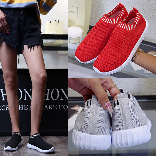 Damen atmungsaktive Slip-On Sneakers mit flexiblem Strickdesign EB