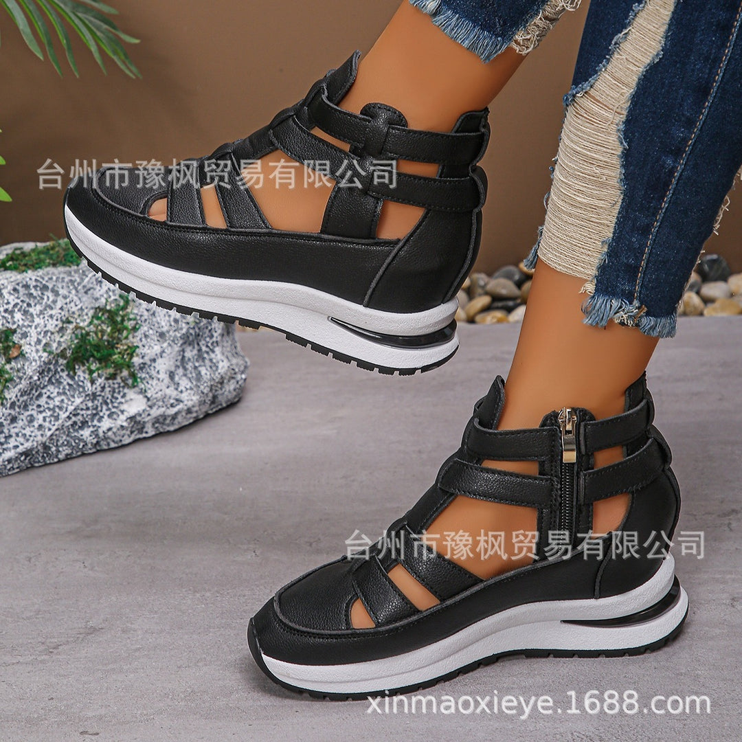 Damen Keil-Plateau Sneaker-Sandale mit Cut-Outs, Reißverschluss und gepolstertem Fußbett EB